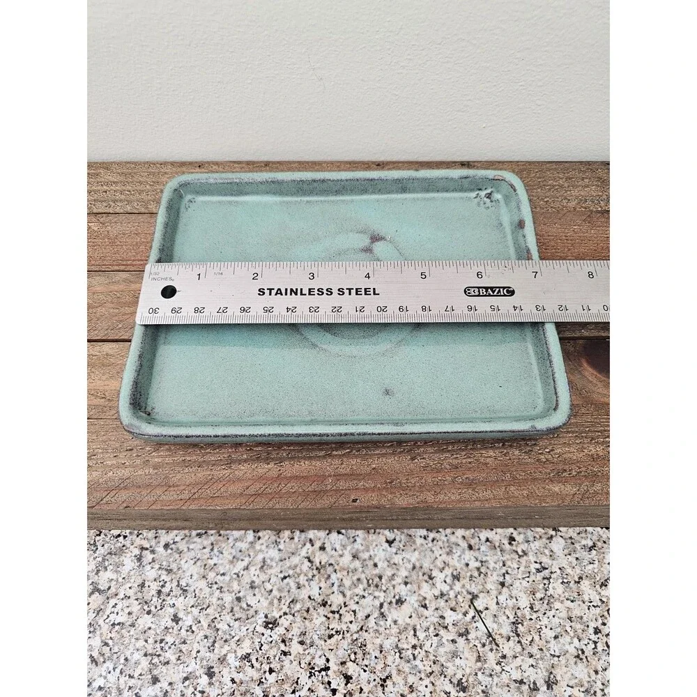Studio Art Pottery Trinket Dish Tray Teal Blue Green